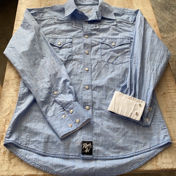 Rock 47 by Wrangler Western Shirt {Light Blue} S - Picture 2 of 9